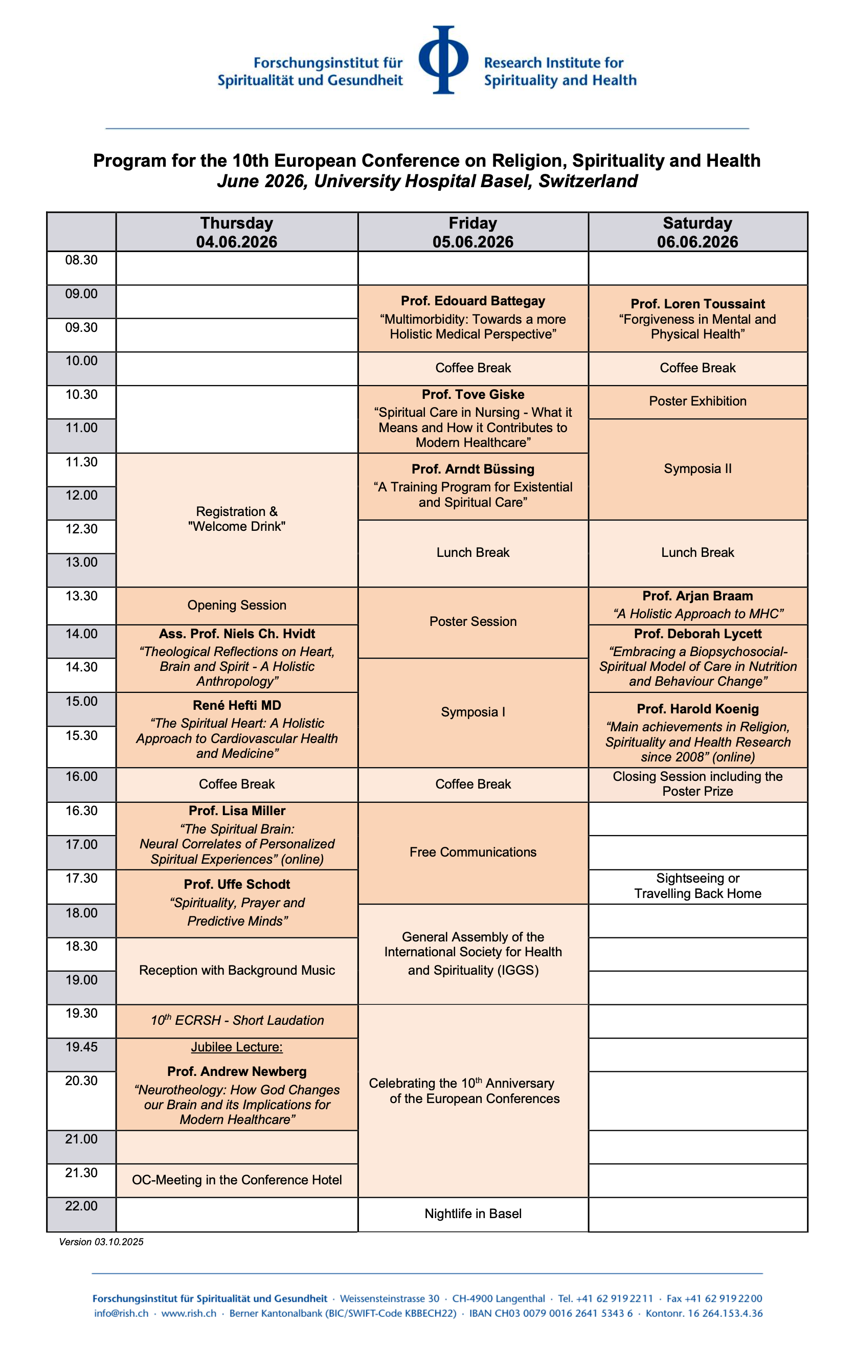 Program for the Conference in 2026