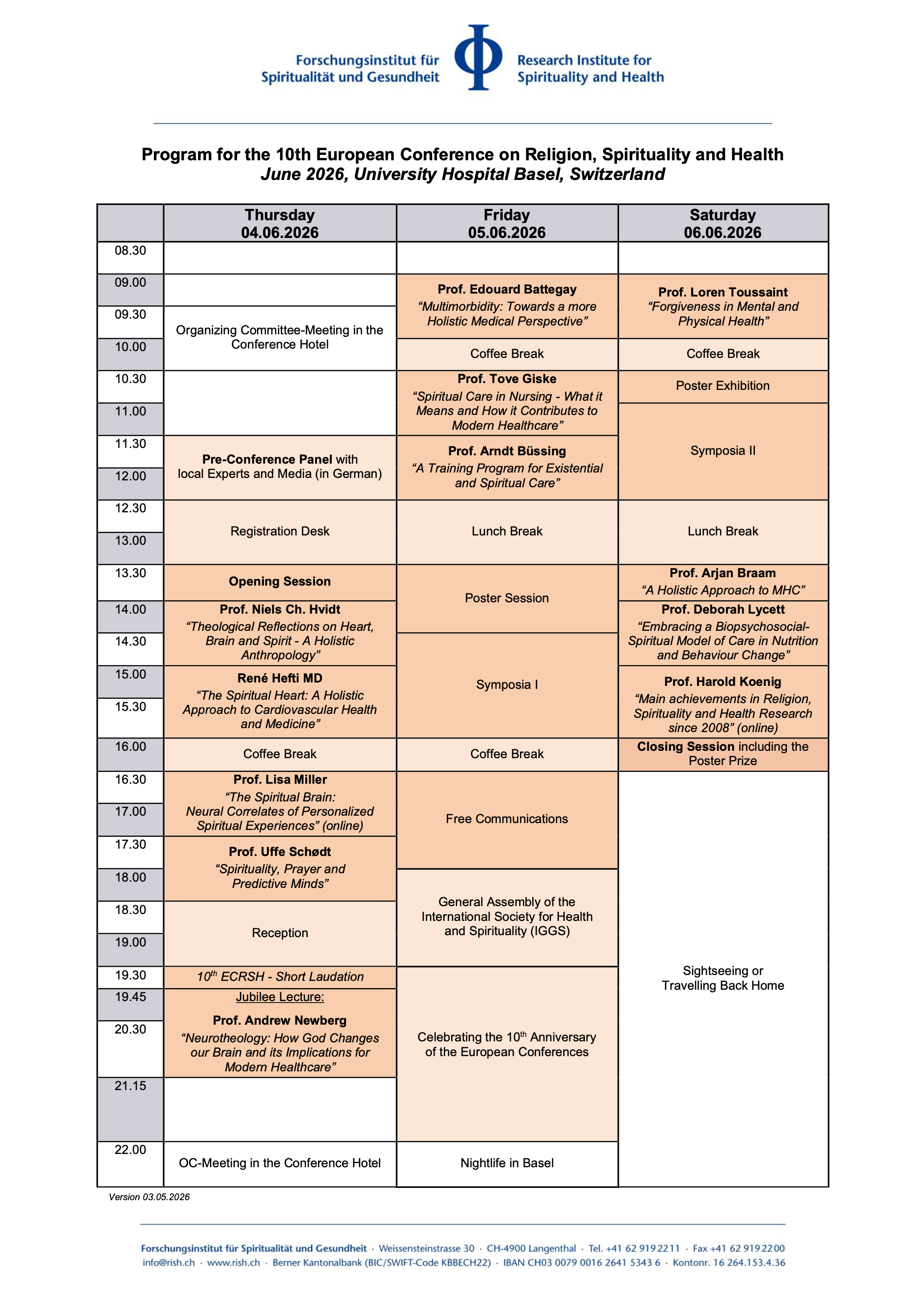 Program for the Conference in 2026